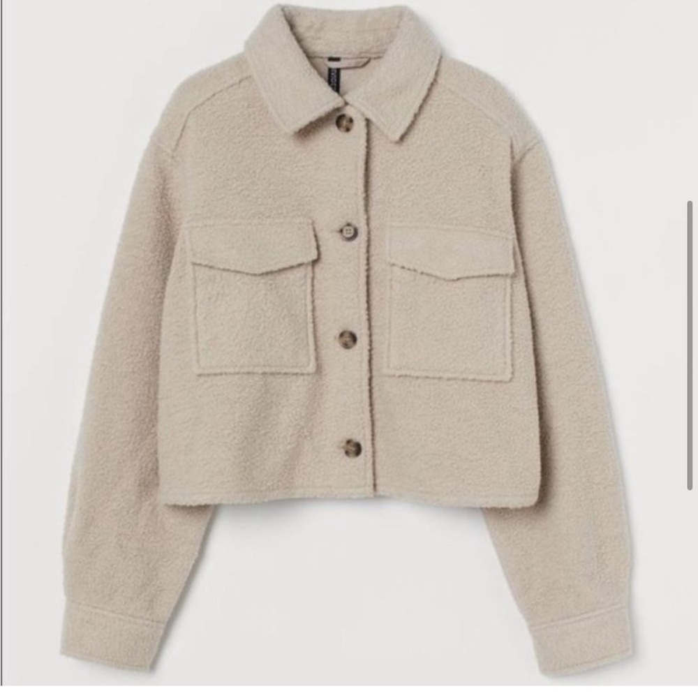 H&M Crop Shirt Jacket shacket in taupe Beige size medium